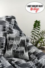 %100 Pamuklu Lüks Kaymaz Koltuk Örtüsü | Çok Amaçlı Örtü | 1 Adet 40x40 Cm Kırlent Kılıfı Dalmaçyalısiyah