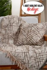 %100 Pamuklu Lüks Kaymaz Koltuk Örtüsü | Çok Amaçlı Örtü | 1 Adet 40x40 Cm Kırlent Kılıfı Bej