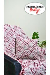 %100 Pamuklu Lüks Kaymaz Koltuk Örtüsü | Çok Amaçlı Örtü | 2 Adet 40x40 Cm Kırlent Kılıfı Bordoçapraz