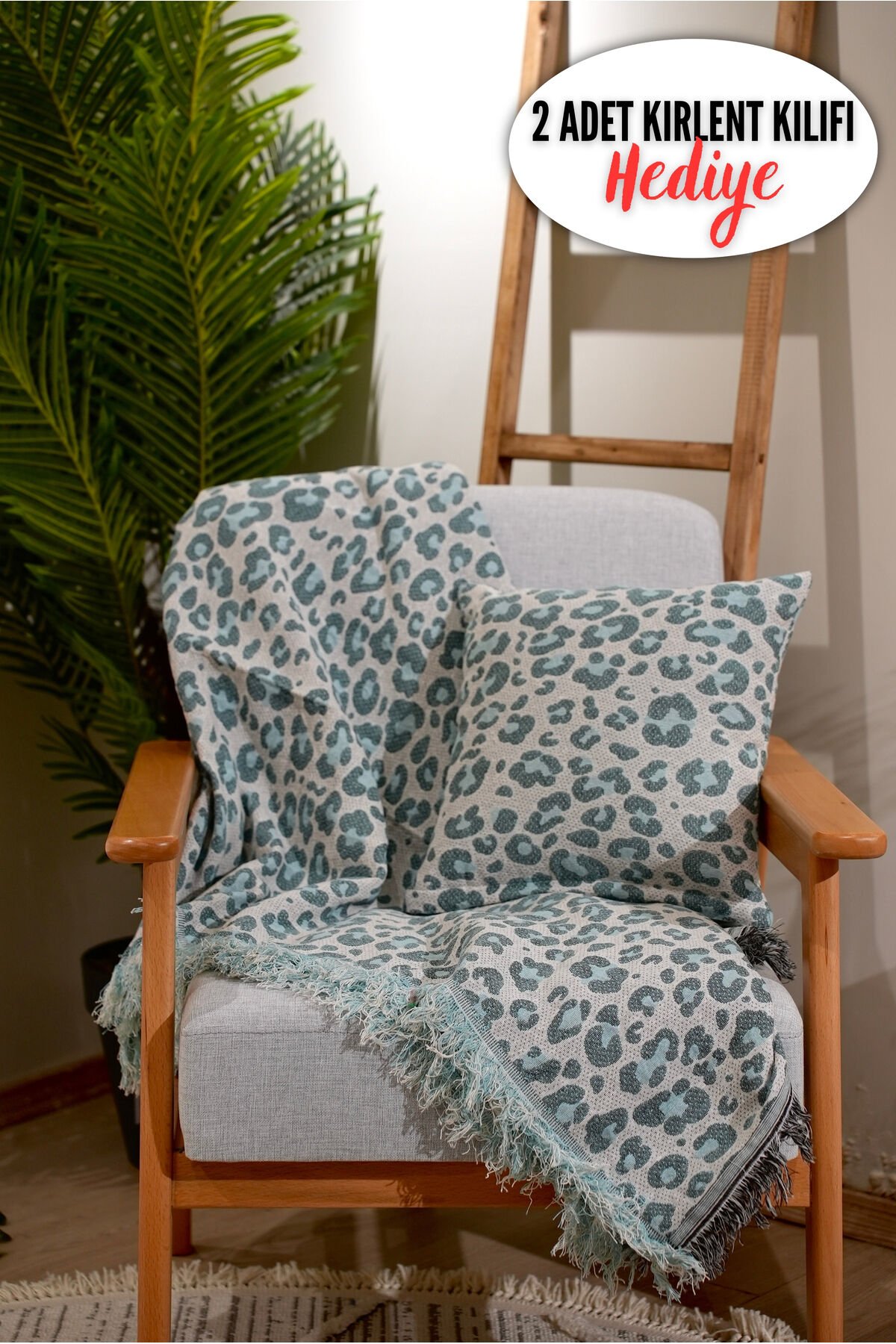 %100 Pamuklu Lüks Kaymaz Koltuk Örtüsü | Çok Amaçlı Örtü | 2 Adet 40x40 Cm Kırlent Kılıfı Mavileopar