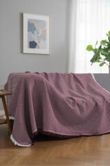 Pamuklu Dokulu Koltuk Şalı 170x220 cm – Saçaklı TV Battaniyesi & Dekoratif Koltuk Örtüsü Bordo