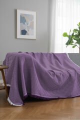 Pamuklu Dokulu Koltuk Şalı 170x220 cm – Saçaklı TV Battaniyesi & Dekoratif Koltuk Örtüsü Mor