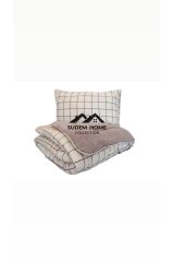 Welsoft Çift Kişilik Yorgan Seti Çift Taraflı Yorgan Takımı Peluş ve Kışlık Yorgan Krem Kare