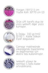 Welsoft Çift Kişilik Yorgan Seti Çift Taraflı Yorgan Takımı Peluş ve Kışlık Yorgan Mürdüm Love