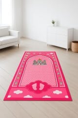Dekoratif Dijital Baskılı Kaymaz Taban Eğitici Küçük Çocuk Seccade Namazlık Hediyelik 45x90cm Pembe