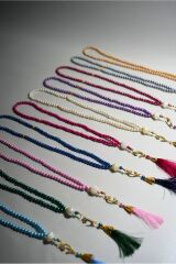 10 Adet Krem Renk Hediyelik Püsküllü Plastik Inci 99'lu Namaz Tesbihi ( Mevlit-sünnet-hac-umre) Krem