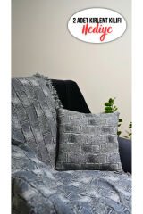%100 Pamuklu Lüks Kaymaz Koltuk Örtüsü | Çok Amaçlı Örtü | 2 Adet 40x40 Cm Kırlent Kılıfı Gri