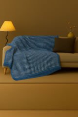 Pamuklu Dokulu Koltuk Şalı 170x220 cm – Saçaklı TV Battaniyesi & Dekoratif Koltuk Örtüsü Soft Lacivert