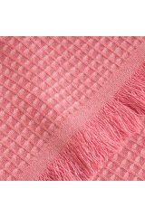 Pamuklu Dokulu Koltuk Şalı 170x220 cm – Saçaklı TV Battaniyesi & Dekoratif Koltuk Örtüsü Açık Pembe