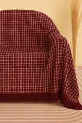Pamuklu Ekru Koltuk Şalı 170x170 cm – Saçaklı TV Battaniyesi & Tekli Koltuk Örtüsü Bordo