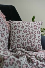 %100 Pamuklu Lüks Kaymaz Koltuk Örtüsü | Çok Amaçlı Örtü | 2 Adet 40x40 Cm Kırlent Kılıfı Pembe