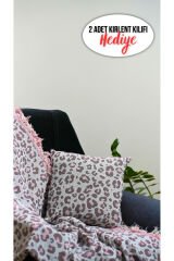 %100 Pamuklu Lüks Kaymaz Koltuk Örtüsü | Çok Amaçlı Örtü | 2 Adet 40x40 Cm Kırlent Kılıfı Pembe