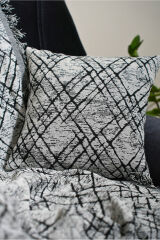 %100 Pamuklu Lüks Kaymaz Koltuk Örtüsü | Çok Amaçlı Örtü | 2 Adet 40x40 Cm Kırlent Kılıfı Siyah