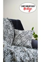 %100 Pamuklu Lüks Kaymaz Koltuk Örtüsü | Çok Amaçlı Örtü | 2 Adet 40x40 Cm Kırlent Kılıfı Siyah