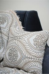 %100 Pamuklu Lüks Kaymaz Koltuk Örtüsü | Çok Amaçlı Örtü | 2 Adet 40x40 Cm Kırlent Kılıfı Bej