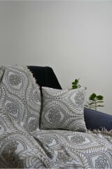 %100 Pamuklu Lüks Kaymaz Koltuk Örtüsü | Çok Amaçlı Örtü | 2 Adet 40x40 Cm Kırlent Kılıfı Bej
